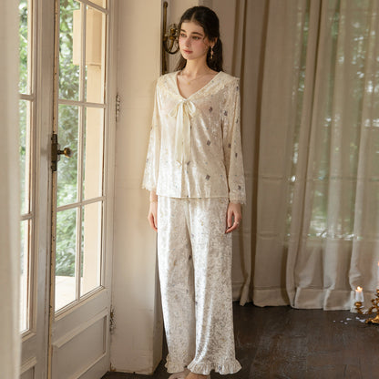 Light yellow printed pajama set front view