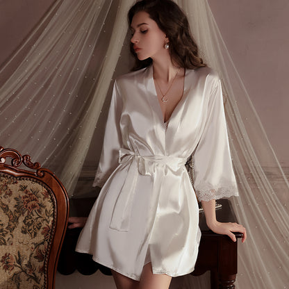 Bridal Satin Nightdress & Robe Set – 2-Piece Lace Trim Sleepwear for Wedding Morning