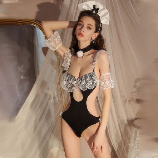 Maid roleplay lingerie bodysuit with lace details