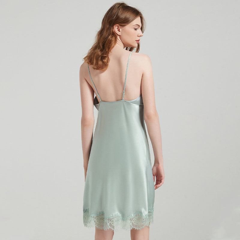 Mint green mulberry silk nightgown back view