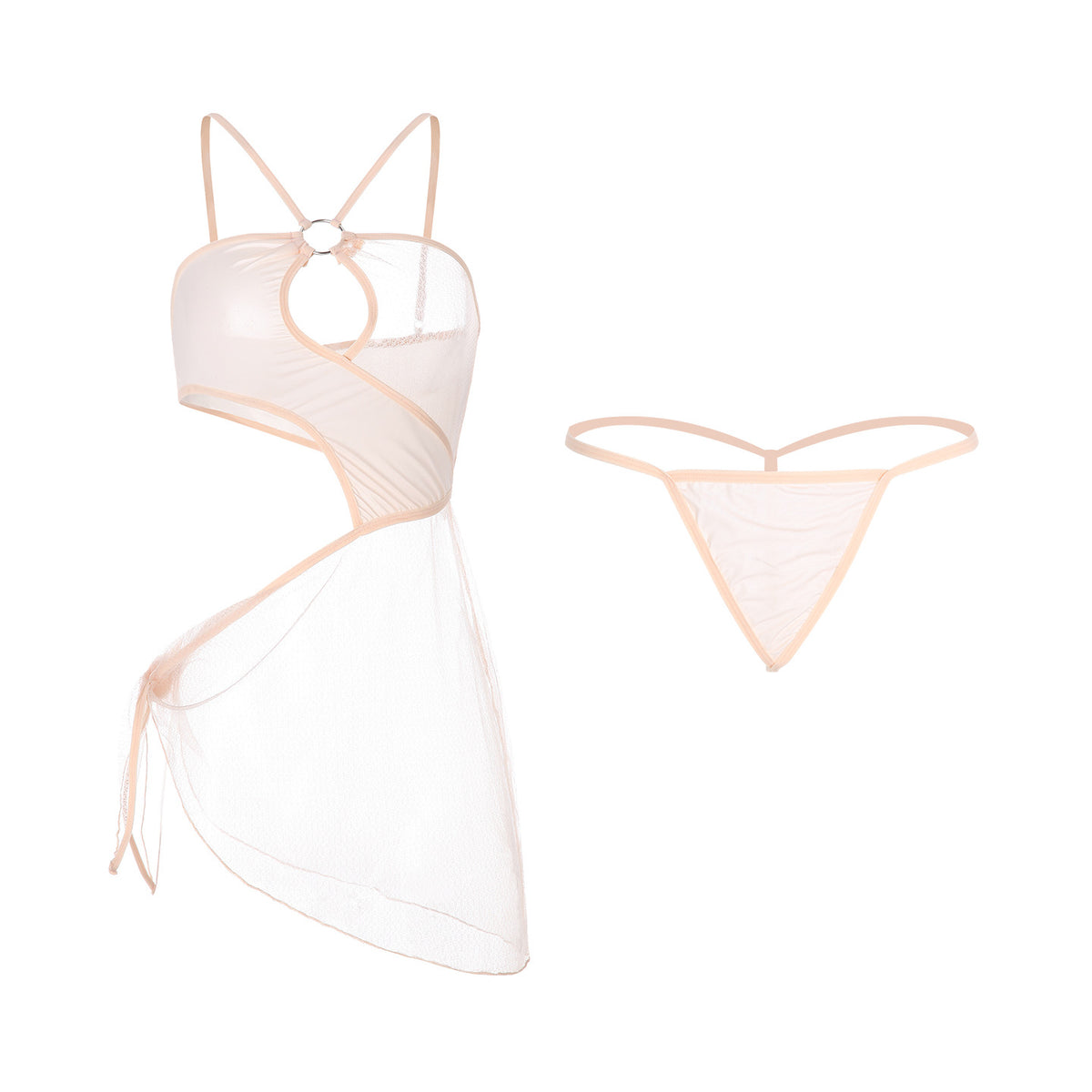 Pink mesh lingerie dress set