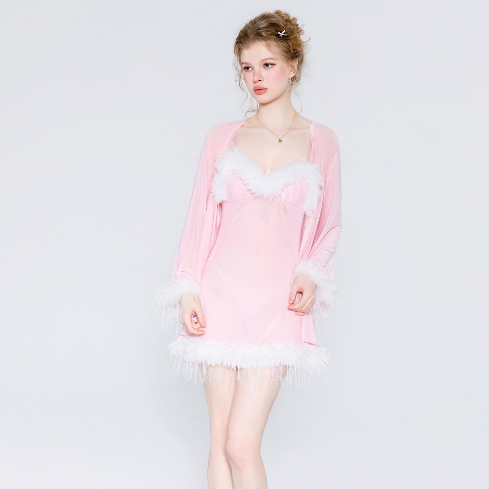 Pink lace nightgown with robe detail