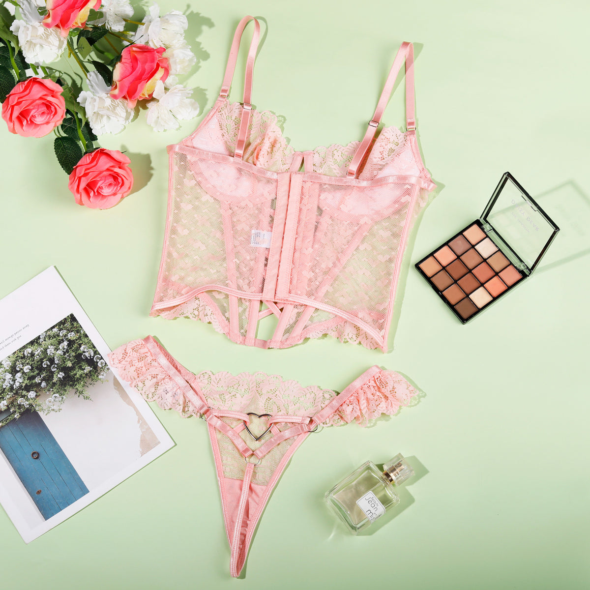 Corset lingerie set with pearl details