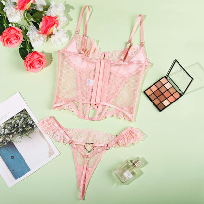Corset lingerie set with pearl details