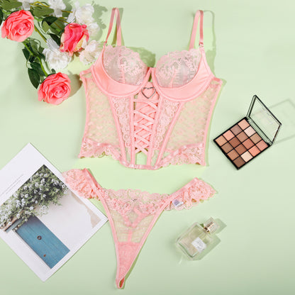 Ruffle corset lingerie set design details
