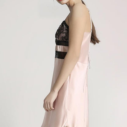 Pink mulberry silk nightgown side detail