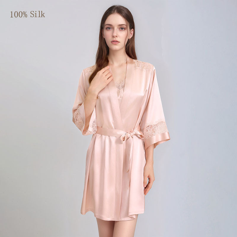 Pink mulberry silk robe and nightgown set