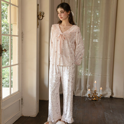 Pink printed long sleeve pajama set full look