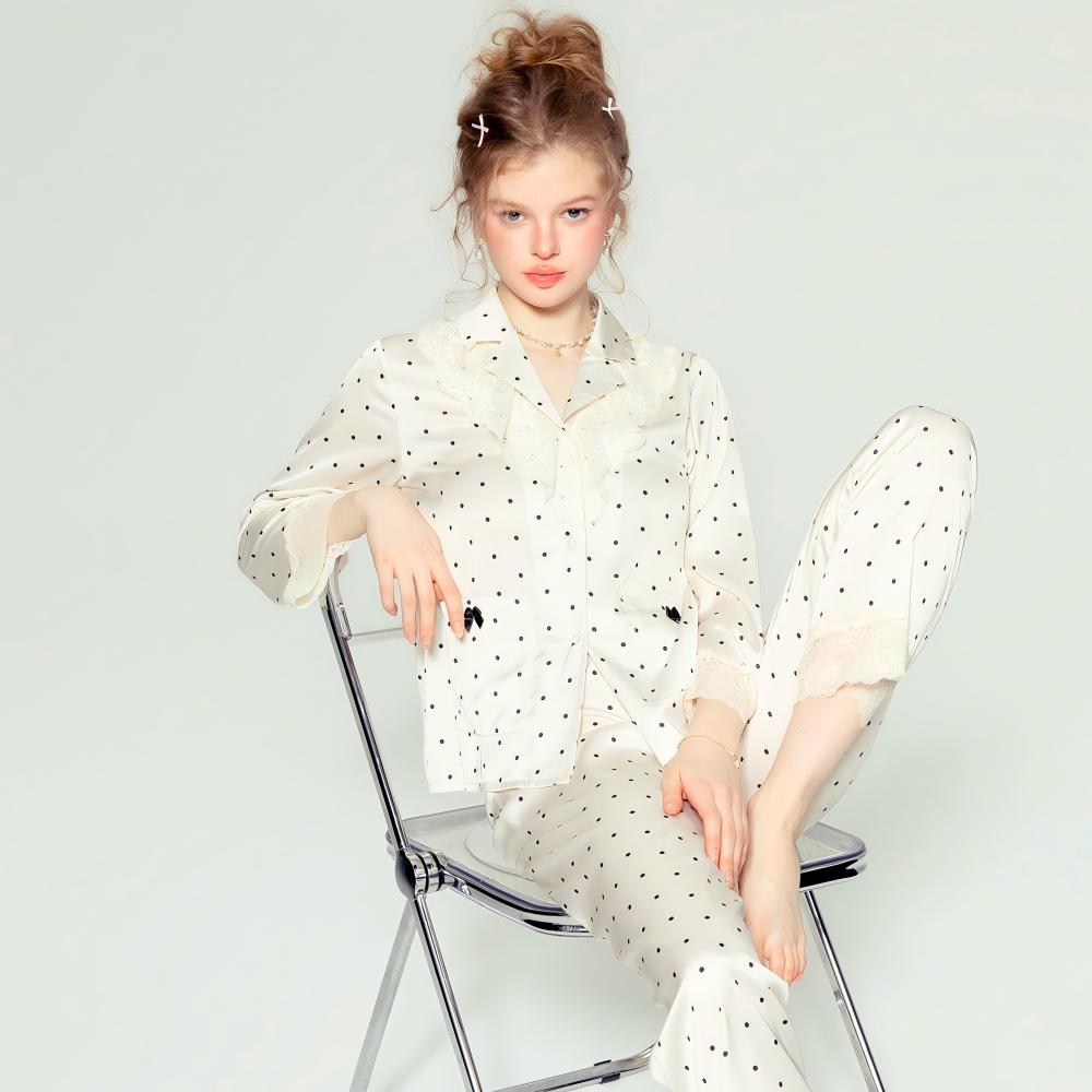 Polka Dot Pajama Set – Button Up Long Sleeve Loungewear Set