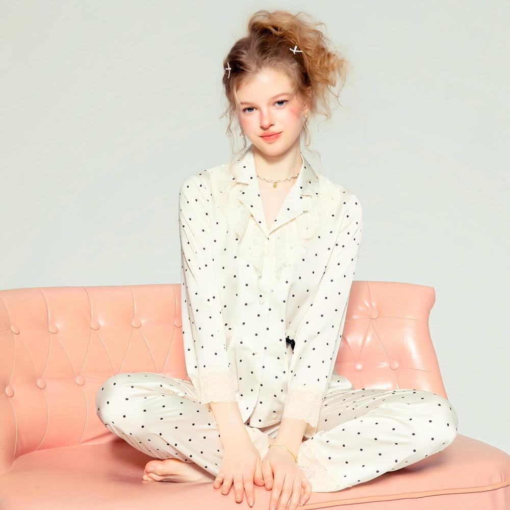Polka Dot Pajama Set – Button Up Long Sleeve Loungewear Set