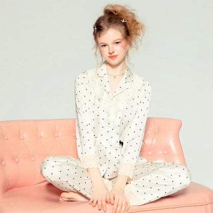 Polka Dot Pajama Set – Button Up Long Sleeve Loungewear Set