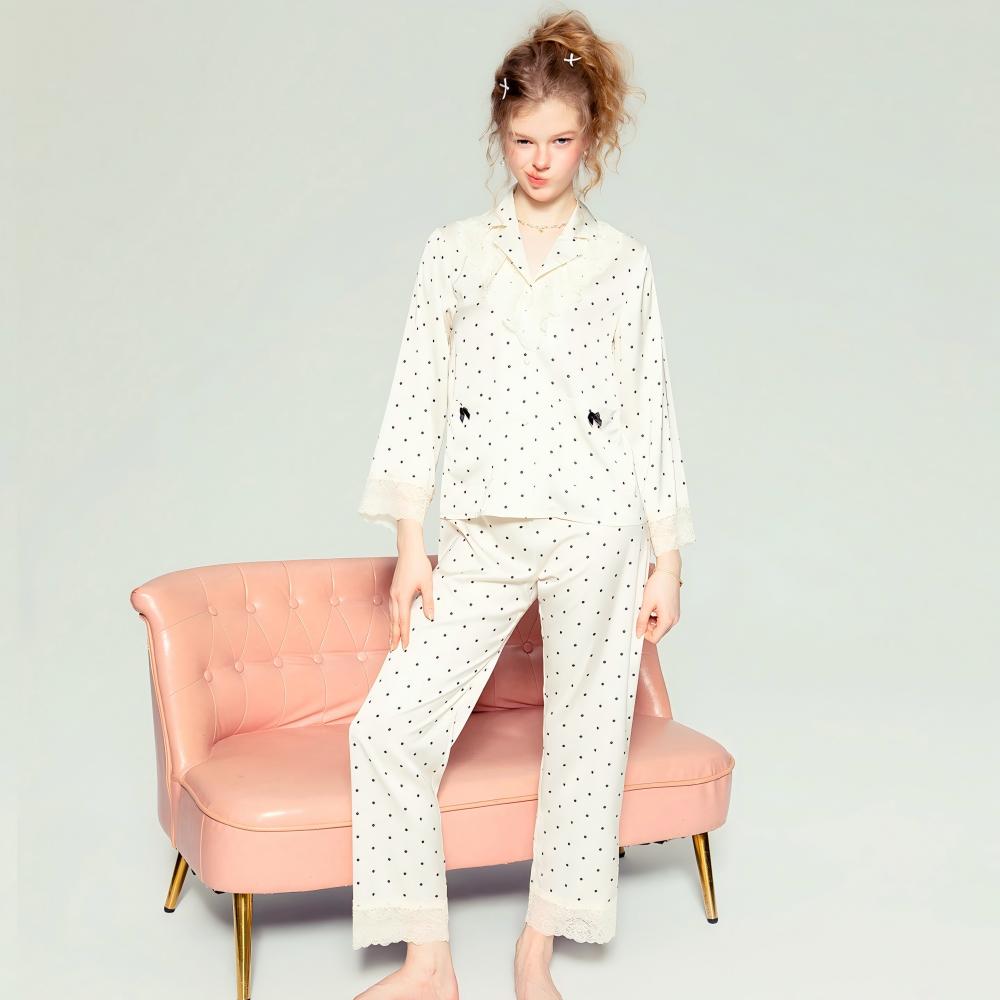 Polka Dot Pajama Set – Button Up Long Sleeve Loungewear Set