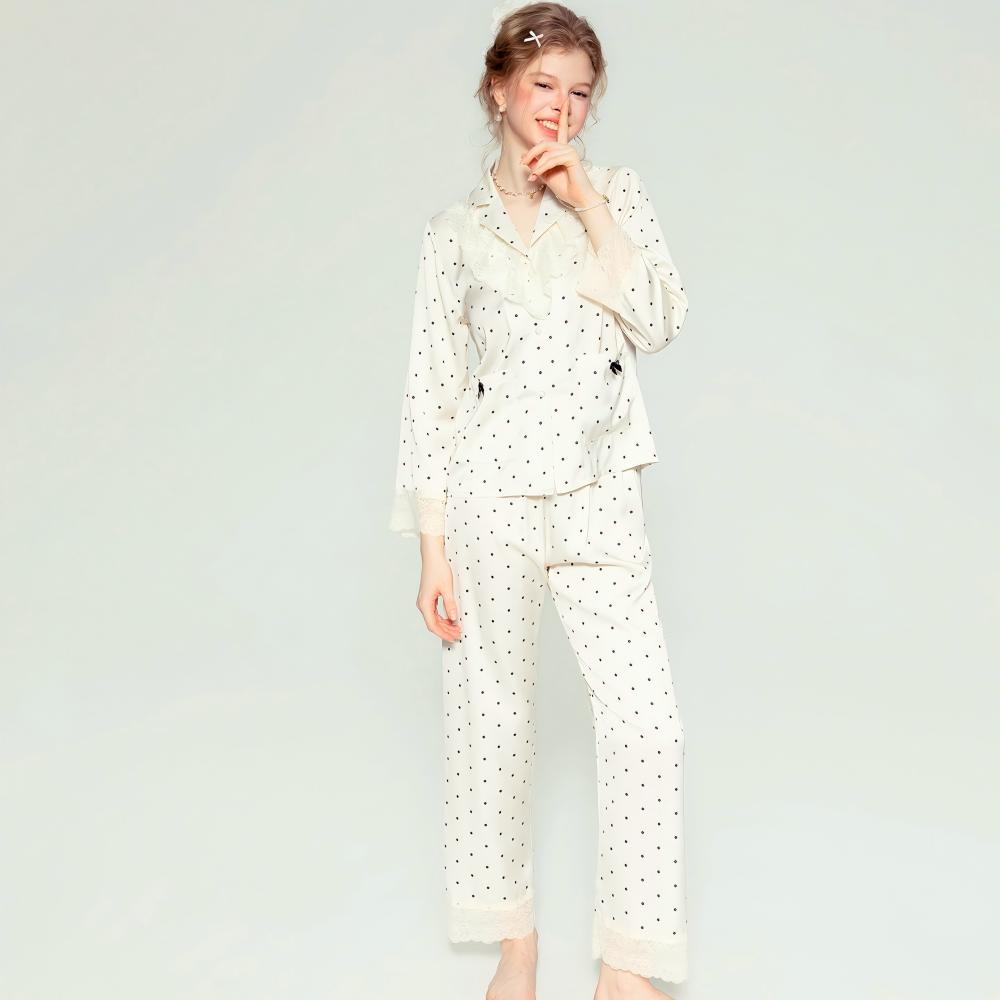 Polka Dot Pajama Set – Button Up Long Sleeve Loungewear Set