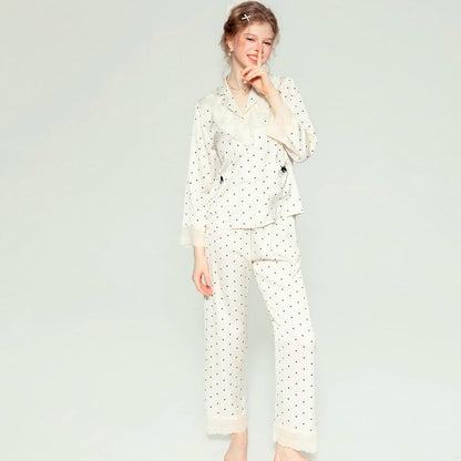 Polka Dot Pajama Set – Button Up Long Sleeve Loungewear Set