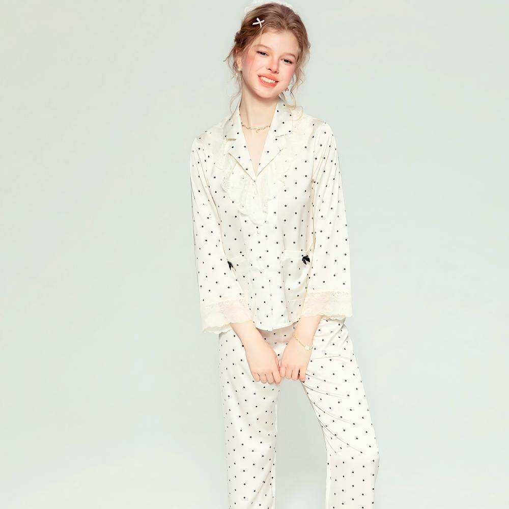 Polka Dot Pajama Set – Button Up Long Sleeve Loungewear Set