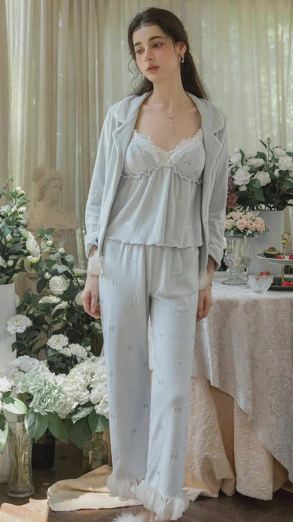 Floral 3-Piece Pajama Set with Cami, Pants & Cardigan