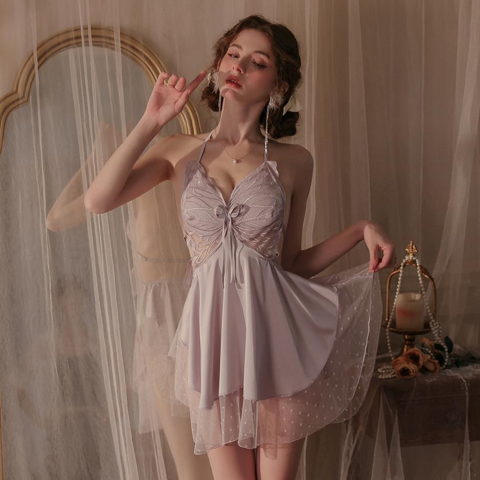 Sheer mesh design on babydoll lingerie dress