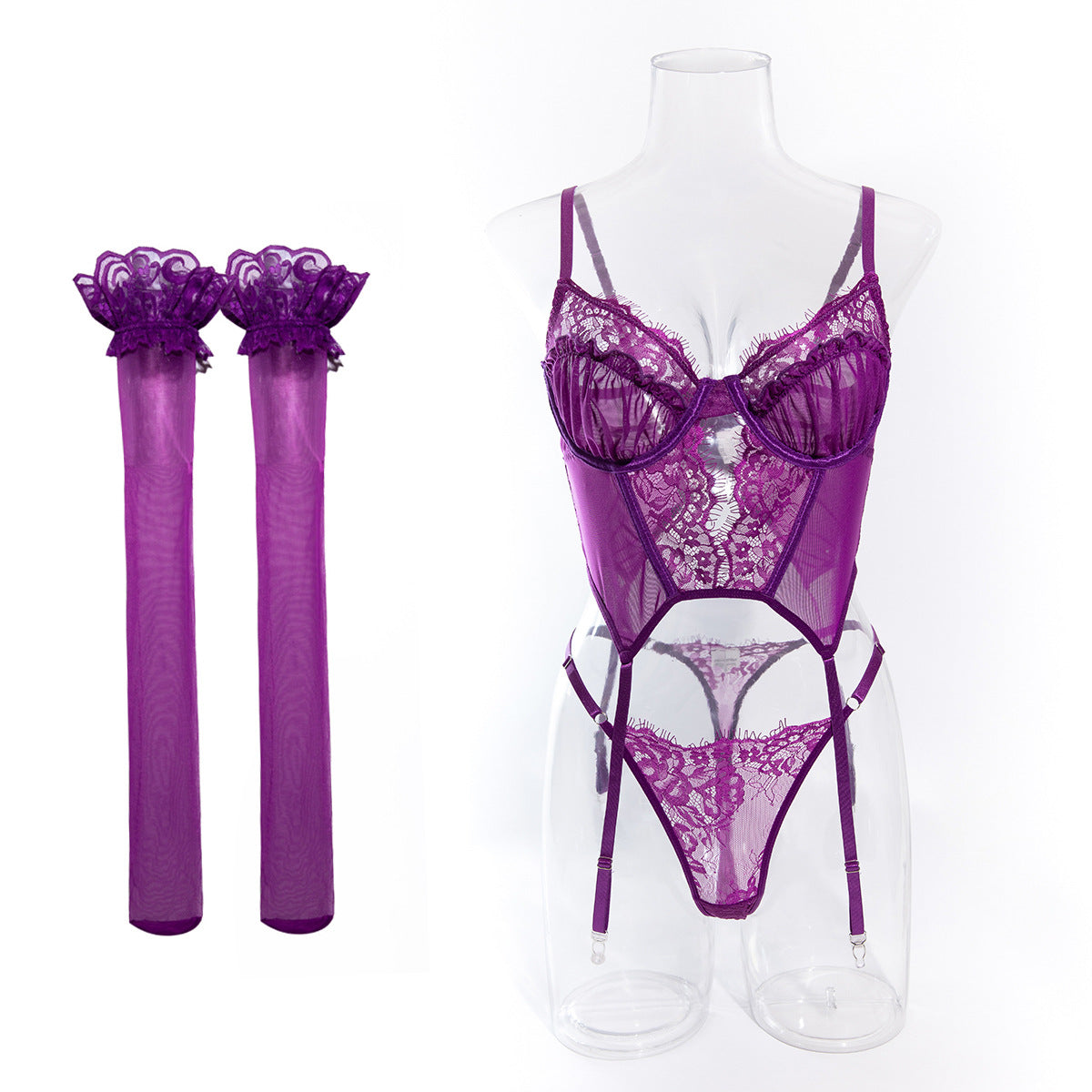 Purple lace lingerie set design details