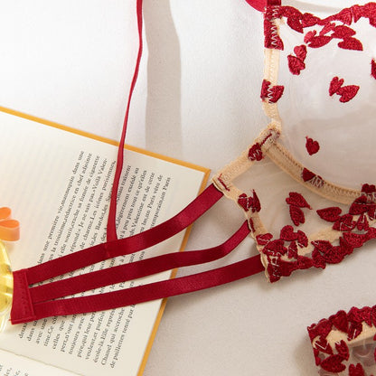 Embroidered design on three-piece lingerie set