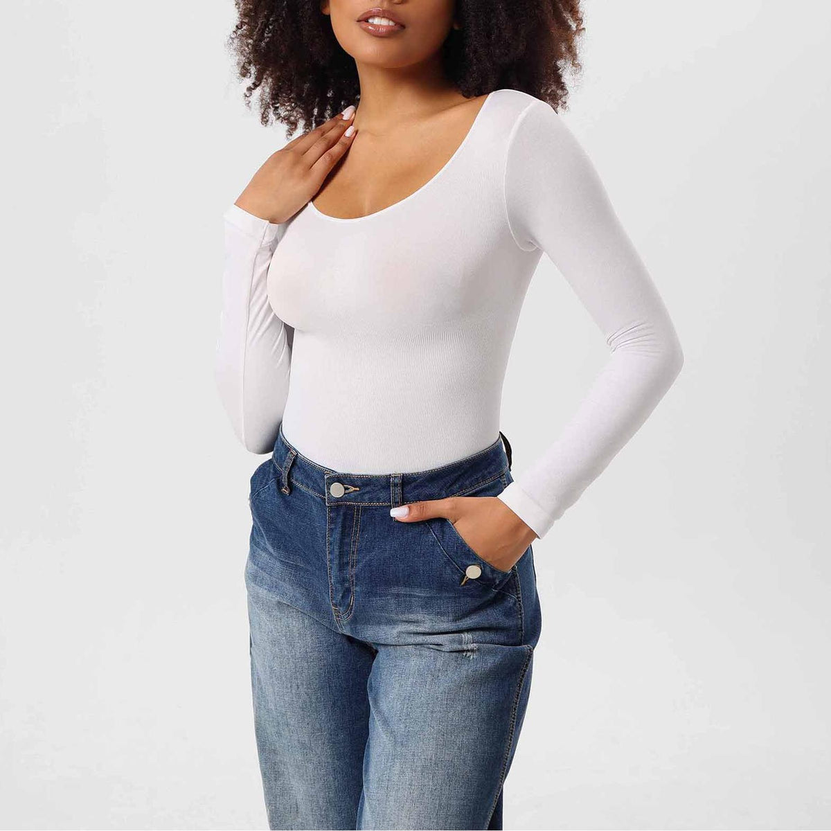 Seamless Long-Sleeve Shaping Bodysuit – Smooth Curve One-Piece (Black / Nude / White)