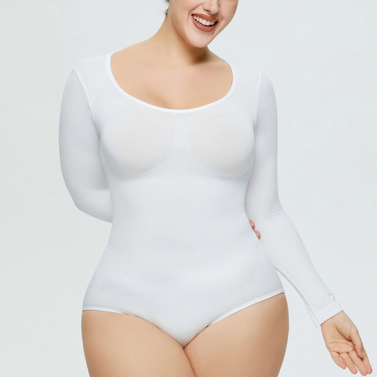 Seamless Long-Sleeve Shaping Bodysuit – Smooth Curve One-Piece (Black / Nude / White)