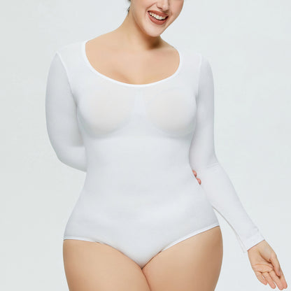 Seamless Long-Sleeve Shaping Bodysuit – Smooth Curve One-Piece (Black / Nude / White)