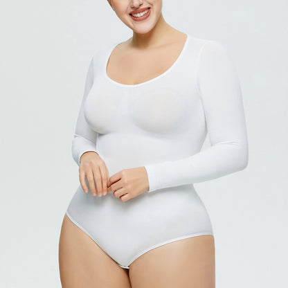 Seamless Long-Sleeve Shaping Bodysuit – Smooth Curve One-Piece (Black / Nude / White)