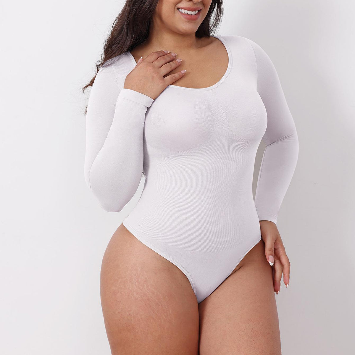 Seamless Long-Sleeve Shaping Bodysuit – Smooth Curve One-Piece (Black / Nude / White)