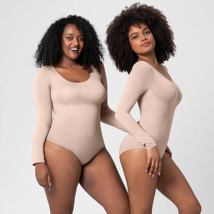 Seamless Long-Sleeve Shaping Bodysuit – Smooth Curve One-Piece (Black / Nude / White)