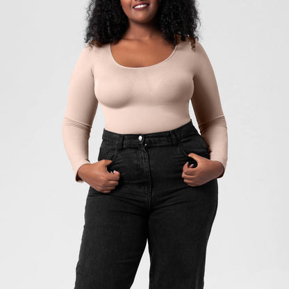 Seamless Long-Sleeve Shaping Bodysuit – Smooth Curve One-Piece (Black / Nude / White)