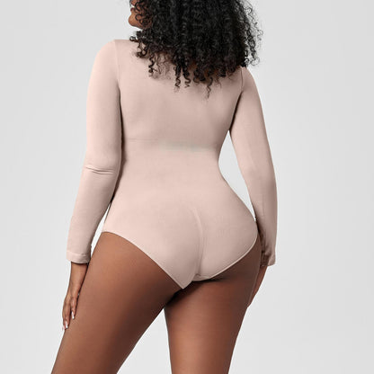 Seamless Long-Sleeve Shaping Bodysuit – Smooth Curve One-Piece (Black / Nude / White)