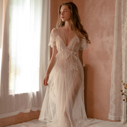 Sheer Mesh Nightdress Casual Comfortable Deep V Robe - alternate view 5