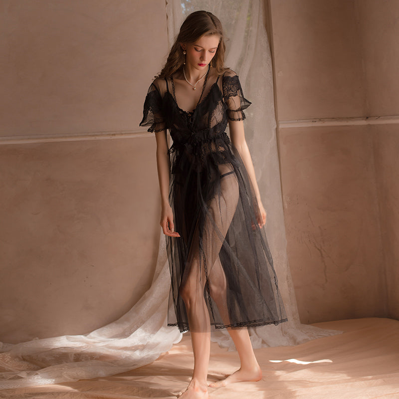 Sheer Mesh Nightdress Casual Comfortable Deep V Robe - alternate view 8