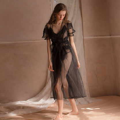 Sheer Mesh Nightdress Casual Comfortable Deep V Robe - alternate view 8