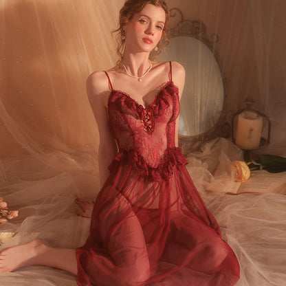 Sheer Mesh Nightdress Casual Comfortable Deep V Robe - alternate view 13
