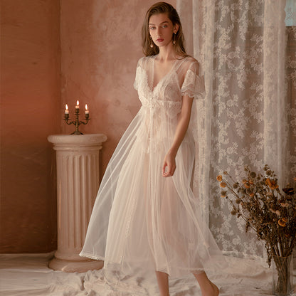 Sheer Mesh Nightdress Casual Comfortable Deep V Robe
