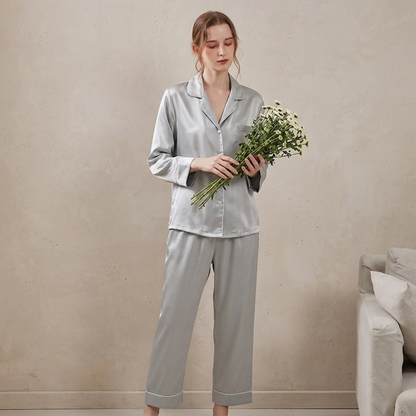Silver blue mulberry silk pajama set
