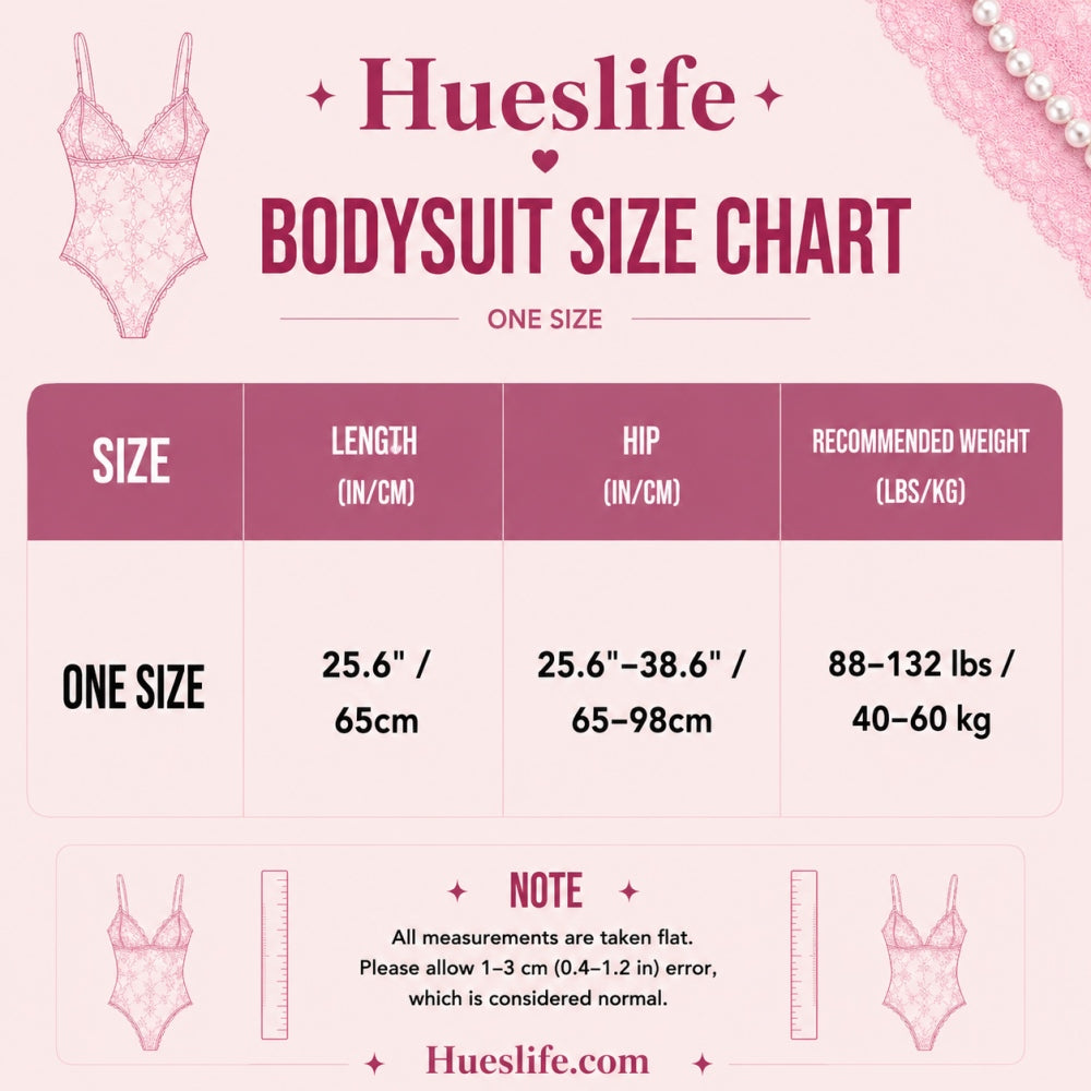 Size chart for black lace bodysuit