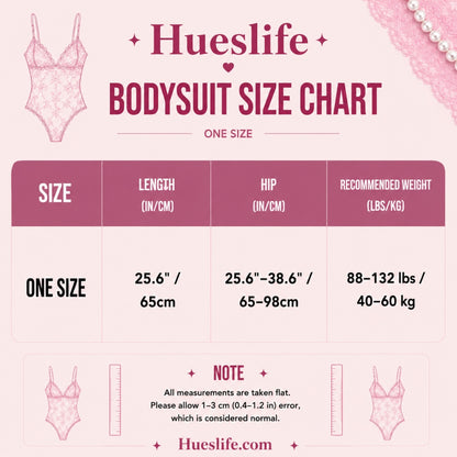 Size chart for black lace bodysuit