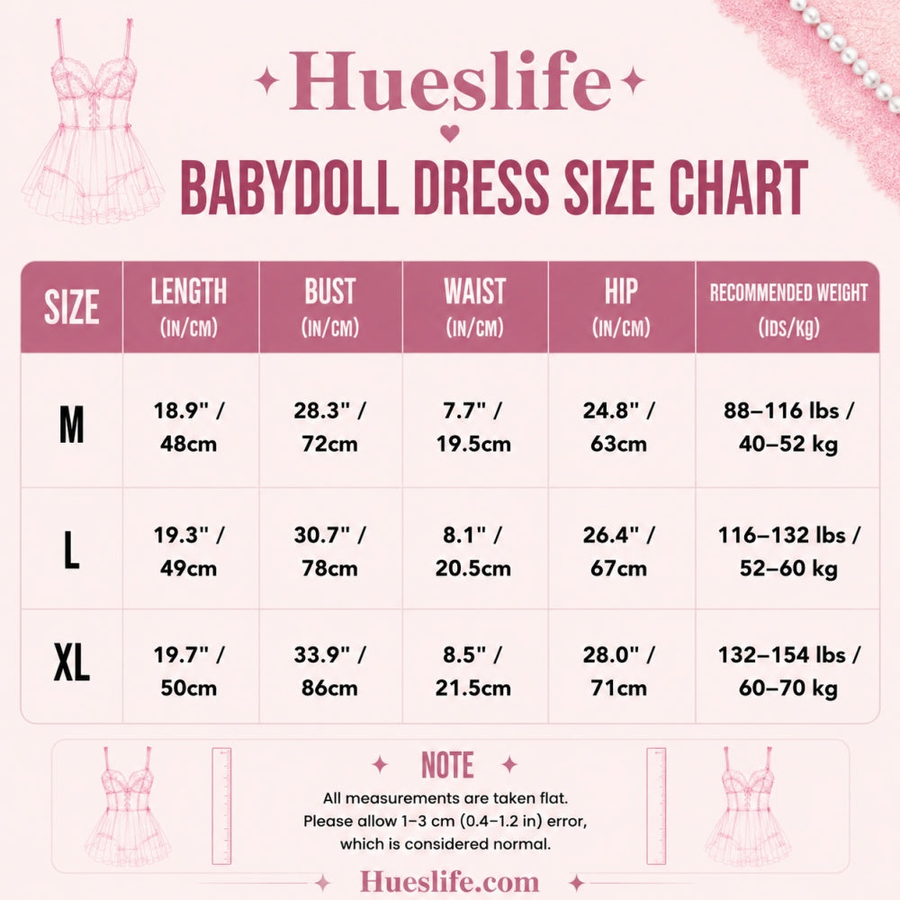 Babydoll lingerie size chart