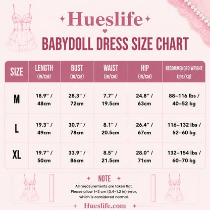 Babydoll lingerie size chart