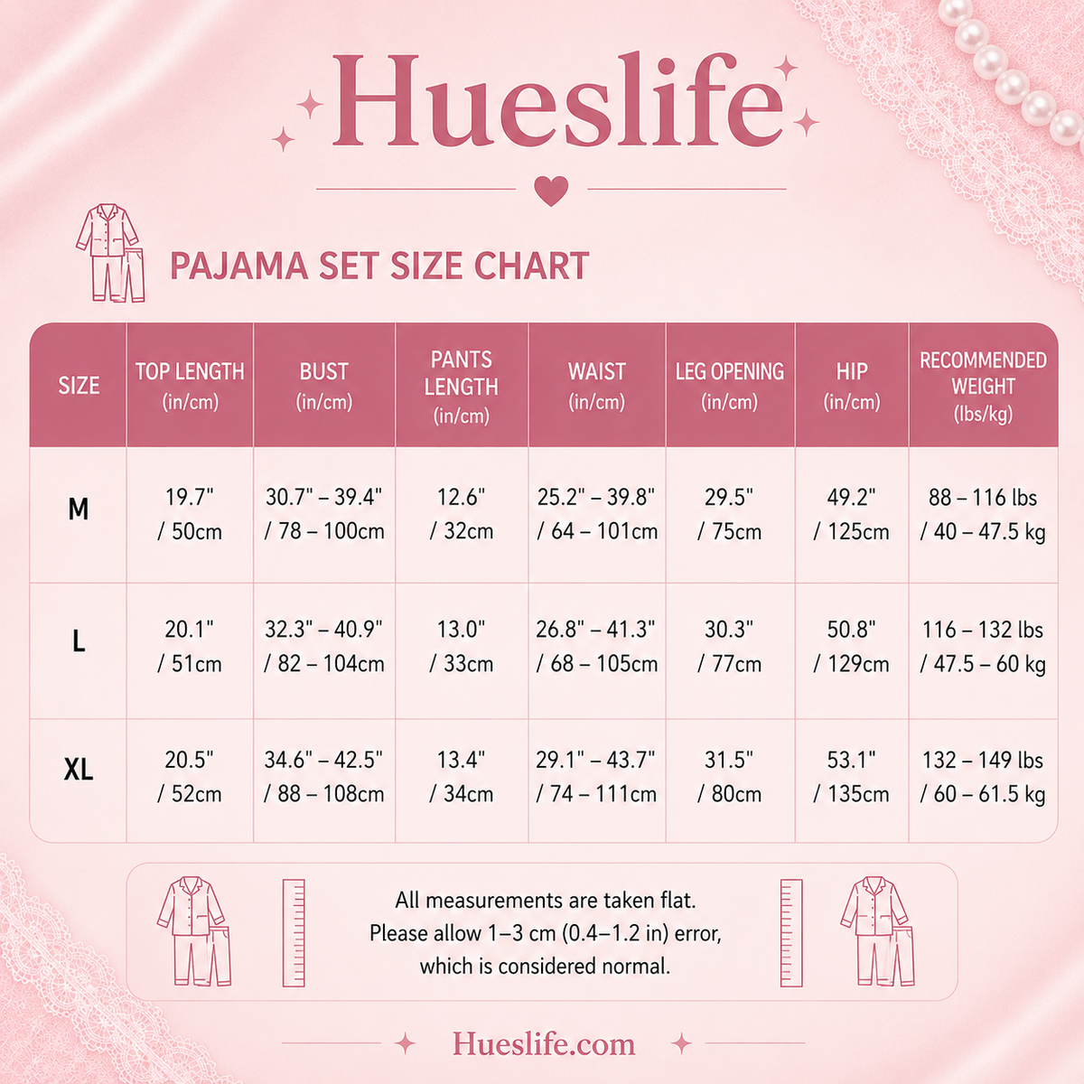 Pink Lace Trim Pajama Set with Built-In Bra Pads