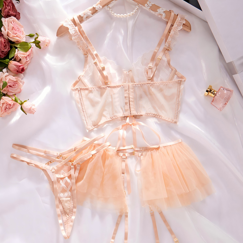 Corset lingerie set with embroidered design