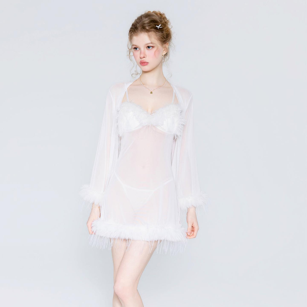 White lace babydoll nightgown detail