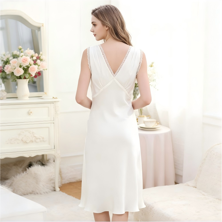 White mulberry silk nightgown back view