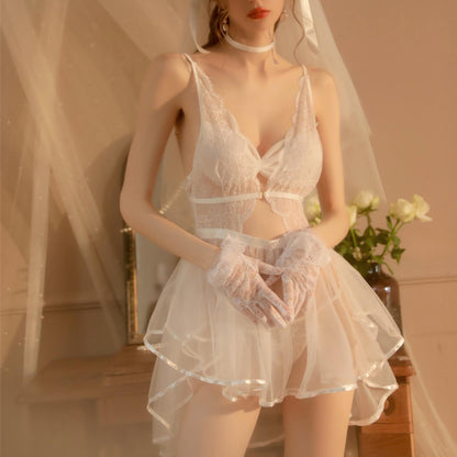 White babydoll lingerie with lace detailing
