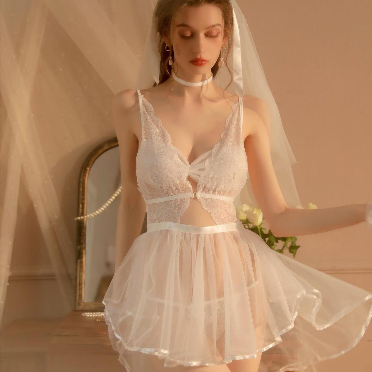 Roleplay babydoll lingerie in sheer mesh